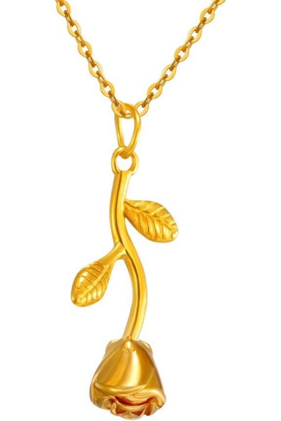 Stainless Steel Rose Flower Style Statement Pendant Party Necklace