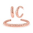 thumbnail image 1 of Stainless Steel Rose Gold ION Plated Hoops Hoop Earrings Cuff Bangle Bracelet Set for Women Jewelry Size 7.5" Birthday Gifts, 1 of 8