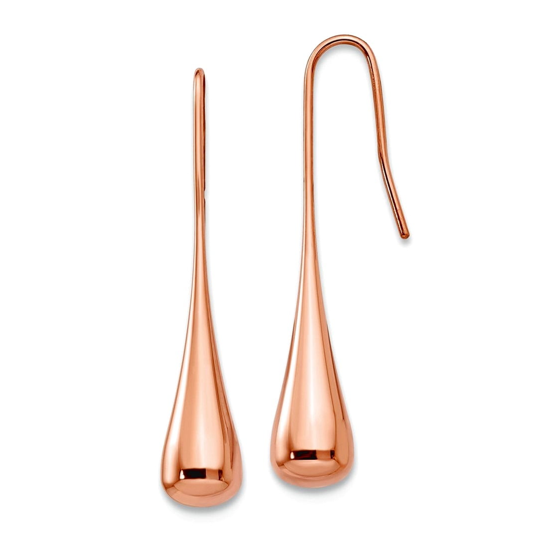 Stainless Steel Rose Gold Plated Polished Shepherd hook Long Drop Dangle Earrings 6x6mm Wide Dangle Earring for Women