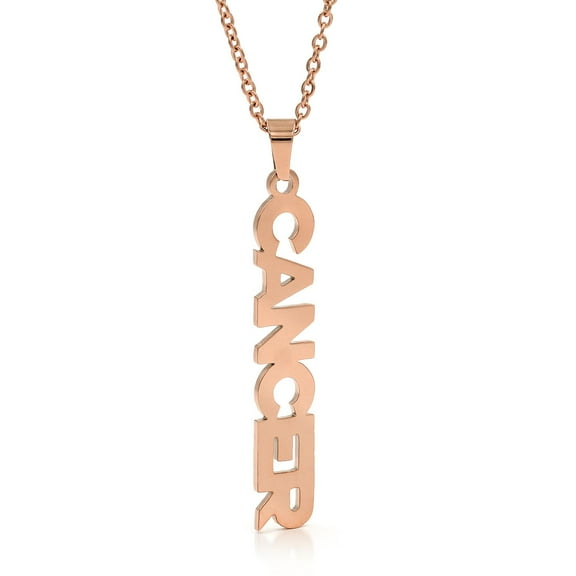 Stainless Steel Rose Gold Plated Vertical Zodiac, Astrology, Horoscope, Constellation Pendant Mens Womens Necklace, Free Micro Fiber Cloth, Giorgio Bergamo Cancer