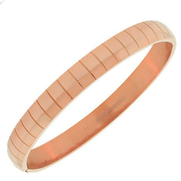 Stainless Steel Rose Gold-Tone Faceted Cuff Bangle Bracelet