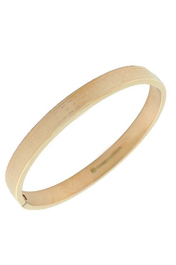 Stainless Steel Rose Gold-Tone Greek Key Bangle Bracelet