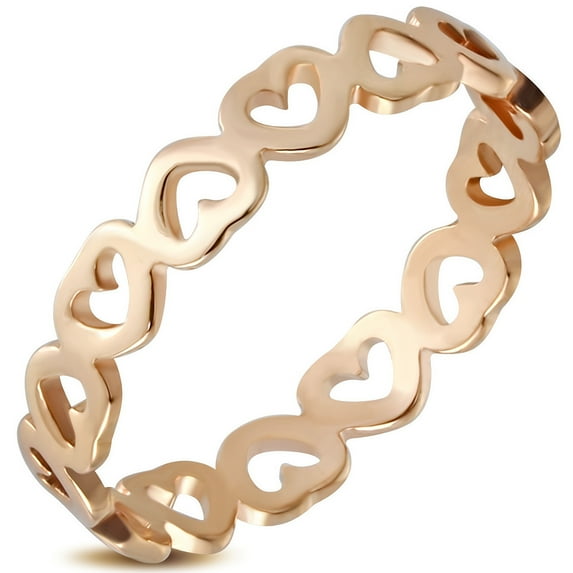 Stainless Steel Rose Gold-Tone Love Heart Promise Ring Band - Size 6