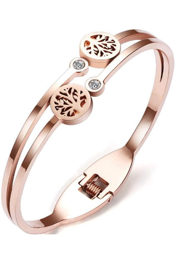 Stainless Steel Rose Gold Tree of Life Bangle Bracelet