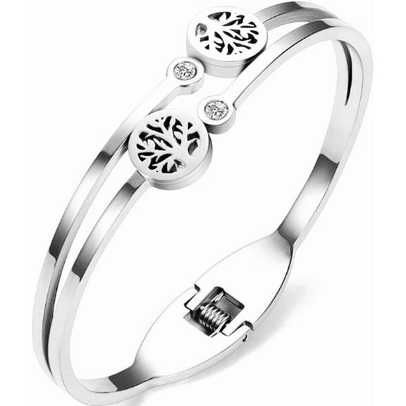 Stainless Steel Rose Gold Tree of Life Bangle Bracelet