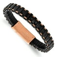 thumbnail image 1 of Stainless Steel Rose IP-plated Cable and Black Leather Bracelet, 1 of 1
