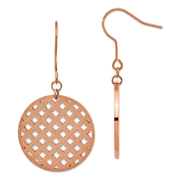 Stainless Steel Polished Laser cut Shepherd hook Pink Long Drop Dangle Earrings 44x24mm Wide - Dangle Earring for Women
