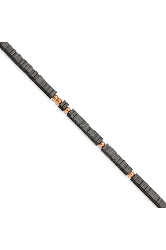 Stainless Steel Rose Ion Plated with Hematite Bracelet Fine Jewelry For Women Gifts For Her, 7" +1.25" Extender