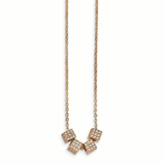 Finest Gold Stainless Steel Polished Rose IP-Plated with CZ 16.5 in. with 2 in. Extension Necklace