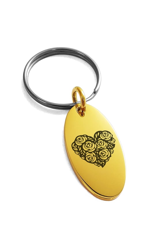 Stainless Steel Rose Petal Heart Engraved Small Oval Charm Celtic Keychain Keyring