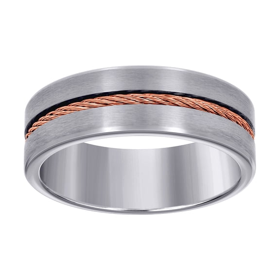 Stainless Steel Rose-tone Mens Cable Inlay Comfort-fit Wedding Band 8mm Size 11 Wedding Band for Men