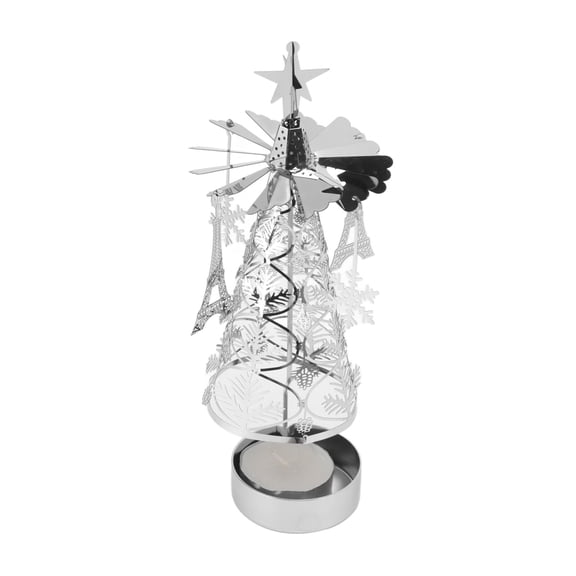 Stainless Steel Rotary Tree Candle Holder Christmas Tree Carousel Spinning Tea Light Candle Spinner Holders for Home Holiday Party Table Decor, 7.9 x 2.6 inches / 20 x 6.5 cm