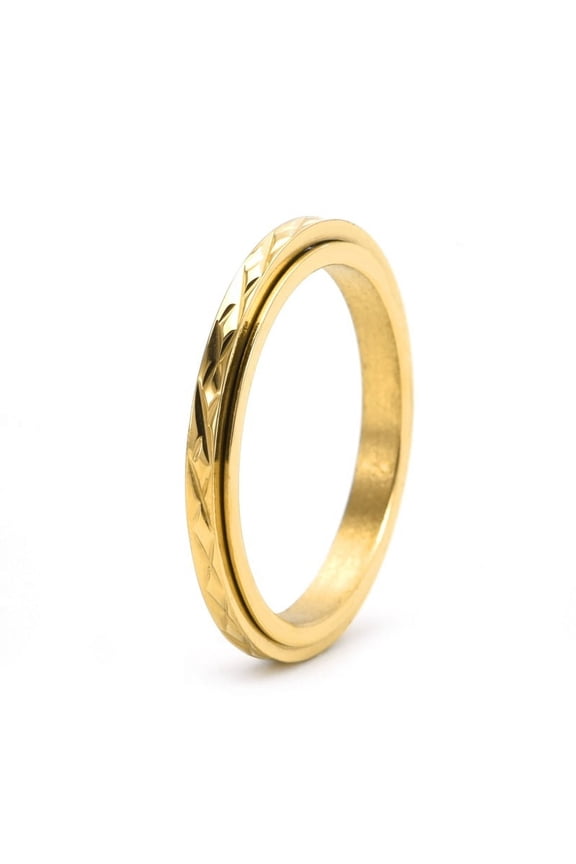 Stainless Steel Rotatable Finger Ring for Women Men Fidget Spinner Ring for Calming Worry Meditation Golden 2.5mm Size 9(18.9mm)