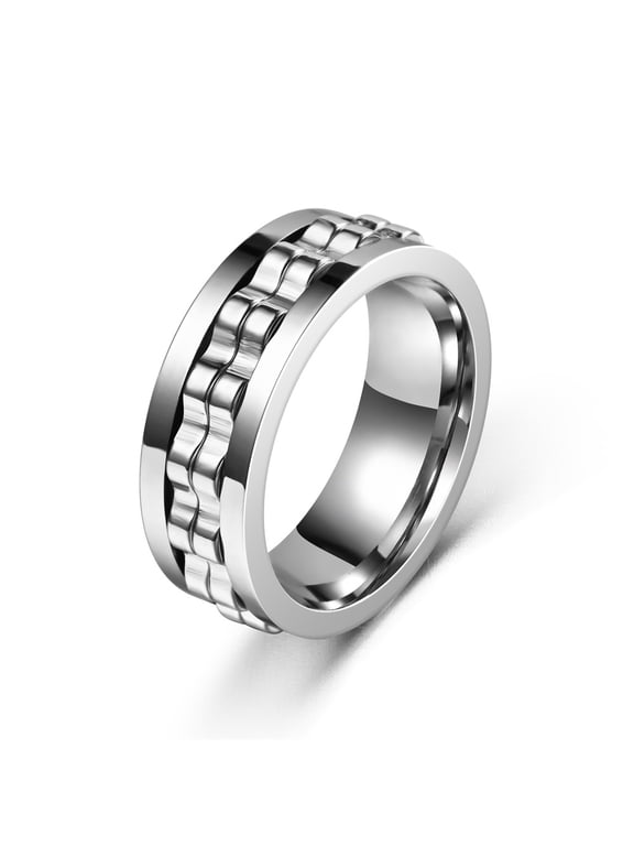 Stainless Steel Rotatable Gear Fidget Ring for Men, Anti-Anxiety Spinner Band, 4 Colors (Silver/Black/Gold/Blue), Sizes 6-13