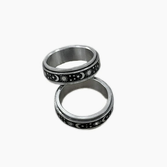 Stainless Steel Rotating Fidget Band Ring Fidget Spinner Ring for Anxiety Stress Relief Platinum Sun Pattern Size 6(16.5mm)