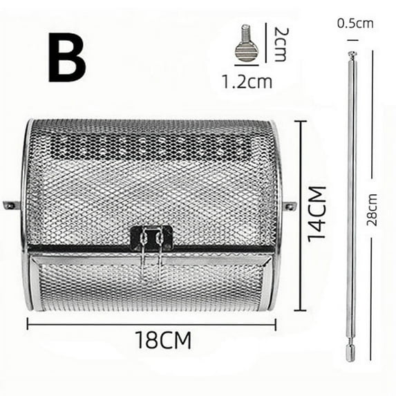 Stainless Steel Rotating Grill Basket | 360-Degree Automatic Wind-Up BBQ Cage for Chicken & Vegetables | Outdoor Grilling Accessories Kit