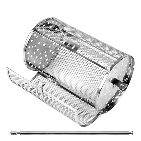Stainless Steel Rotating Grill Basket, 7.1 x 4.7 x 4.7 in Roasting Cage with Rotisserie Shaft, Rolling Grill for Oven Air Fryer, Universal Accessories for Nuts, Coffee Beans