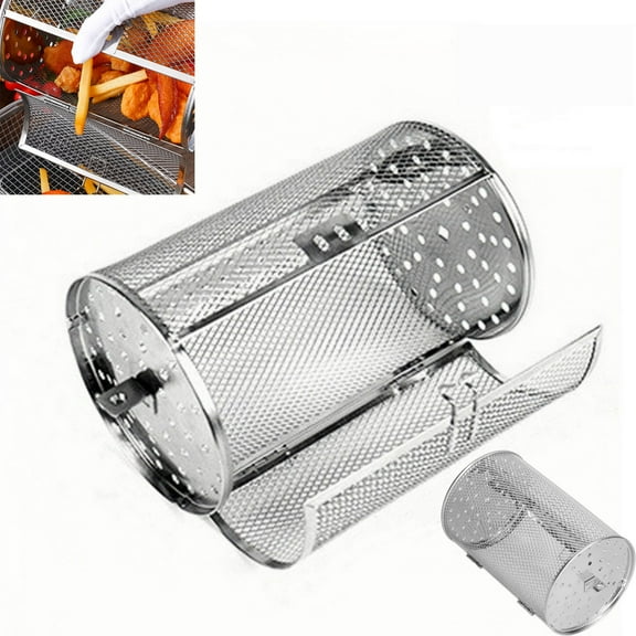 Stainless Steel Rotating Grill Basket for Chicken Wings and Vegetables with Automatic 360 Degree Rotation