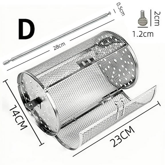Stainless Steel Rotating Grill Roaster Drum, Oven Basket Oven Roast Baking Rotary for Peanut Dried Nut Coffee Beans BBQ, 360 BBQ Grill Cage Rolling Outdoor Grilling Baskets Kit Gifts Vegetable