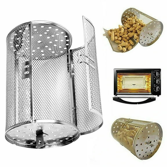 Stainless Steel Rotating Grill,Stainless Steel Rotating Grill Basket,Rolling Grilling Baskets for Outdoor Grilling,Oil-Less Turkey Fryer Dry Roasted Nuts to Rotate Stainless Steel Tool Drum.