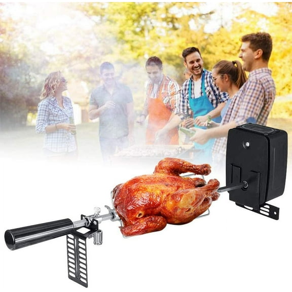 Stainless Steel Rotisserie Kit with Electric Motor, Heavy Duty Complete Grill Rotisserie Kit