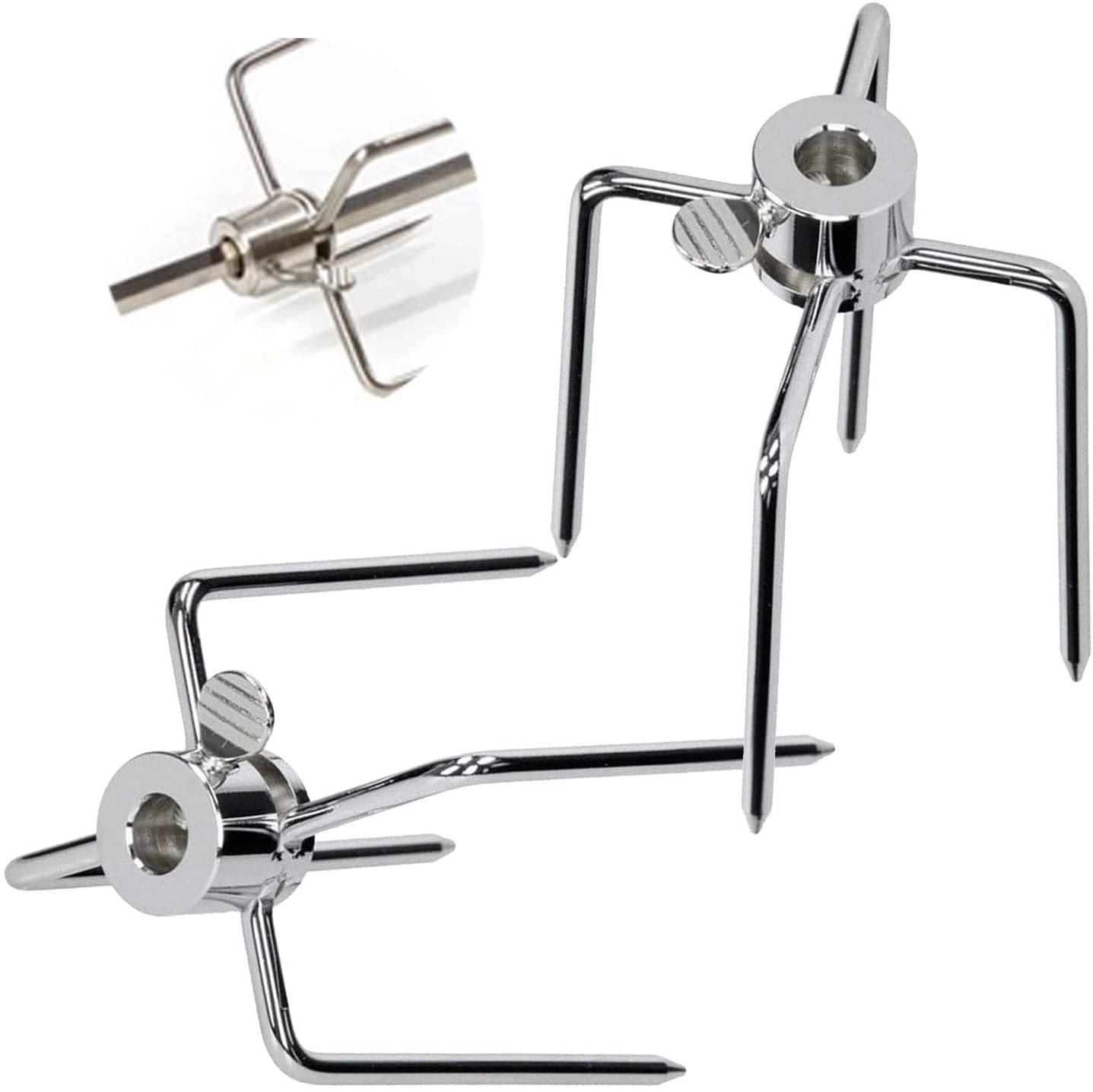 Stainless Steel Rotisserie Meat Forks BBQ Grill Rotisserie Spit Meat Forks Replacement 4Prong