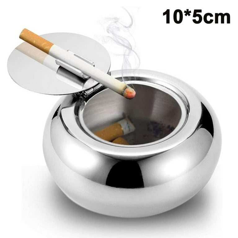 Stainless Steel Round Ashtray Modern Tabletop Windproof Ashtray with Lid  Reusable Portable Cigarette Ashtray Small
