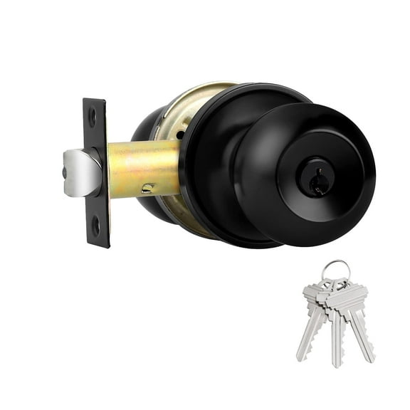 Stainless Steel Round Ball Entry Door Knob,Keyed-Alike Matte Black Entrance Door Knob,1 Pack