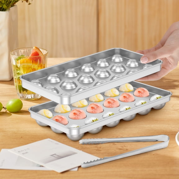 Stainless Steel Round Ball Ice Maker Rust Resistant Metal Ice Ball Tray With Lid and Tongs for Wine Beverage Bar Restaurant