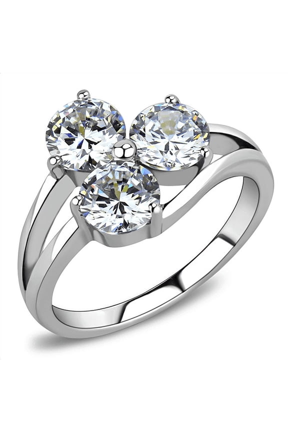 Stainless Steel Round CZ Cocktail Wedding Engagement Ring Anillo Para Mujer