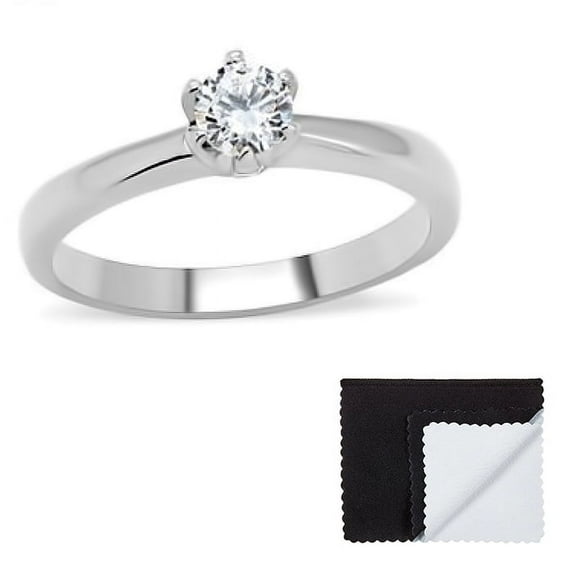 Stainless Steel Round Cut Cubic Zirconia Promise Ring Size 8