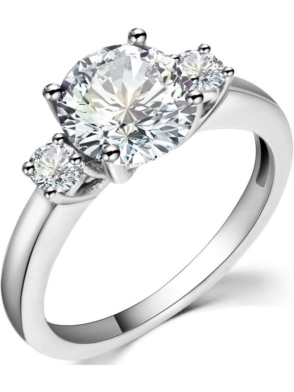 Stainless Steel Round Cut Three Stone Wedding Engagement Anniversary Promise Ring