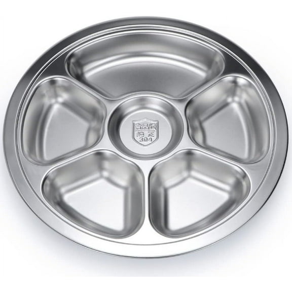 Stainless Steel Round Divided Plate 6 Sections, 11.22 Inch / 28.5 cm