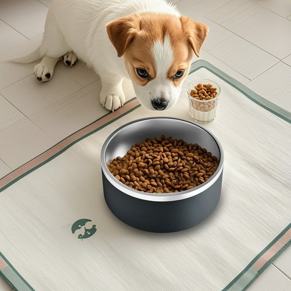 Stainless Steel Round Dog Feeding Bowl, Large Capacity Dog Food Bowl, Durable Dog Bowl with Non Slip Bottom, Pet Feeding Bowl, Fall Large Dog Food Bowl Drinking Container, Rustproof, 17.2 x 6.5 cm