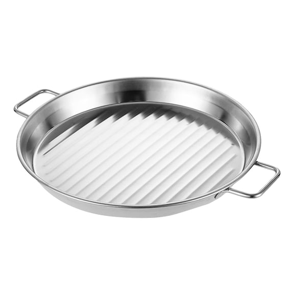 Stainless Steel Round Grill Dish With Handle Breakfast Plate Multipurpose Rolling Edge Baking Tray For Dessert Potato Chips And Pans Silver