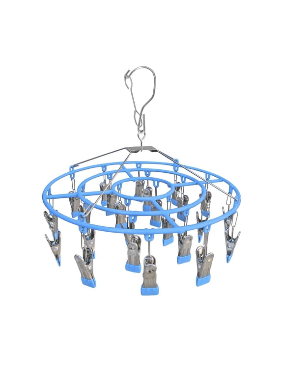 Stainless Steel Round Hanging Drying Rack with 24 Clips for Drying Socks, Baby Clothes, Bras, Towel, Underwear, Hat, Scarf, Pants, Gloves Ciozy