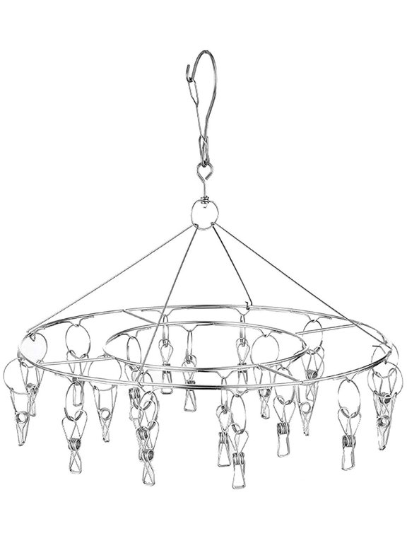 Stainless Steel Round Hanging Drying Rack with Clips for Drying Socks, Bras, Towel, Underwear, Hat, Scarf, Pants, Gloves