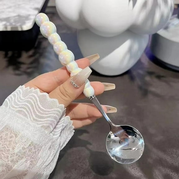 Stainless Steel Round Head Dessert Spoon Light Luxury Handle,/ Ceramic