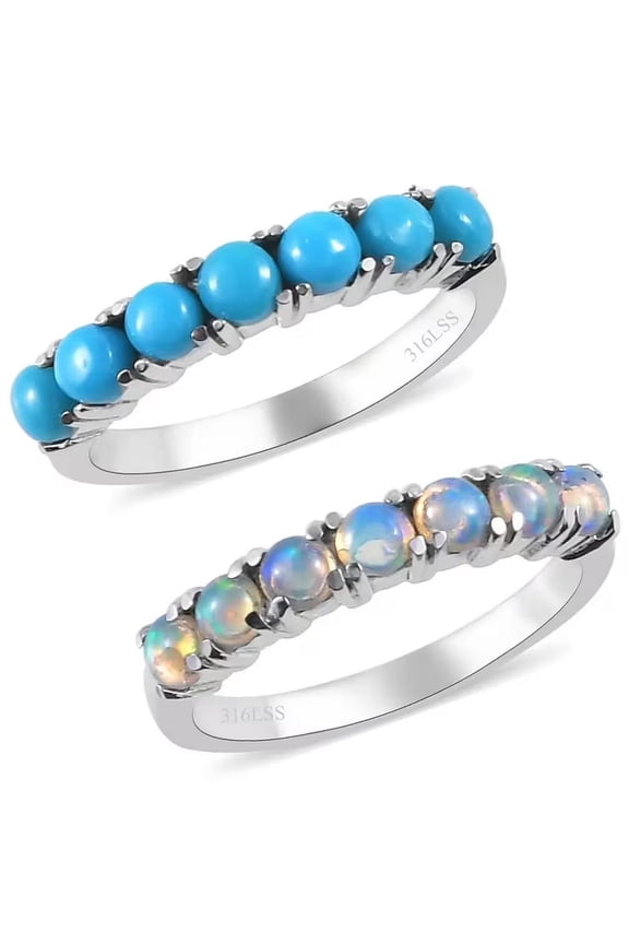 Stainless Steel Natural Sleeping Beauty Turquoise Opal Stackable Ring for Women Jewelry for Women Size 9 Ct. 1.40 Boho Western Birthday Christmas Gifts