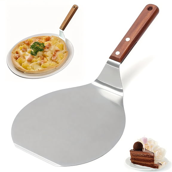 Stainless Steel Round Pizza Peel Pizza Transfer Shovel with Wooden Handle Pizza Spatula Baking Tool for Kitchen Oven Pizza Making Baking