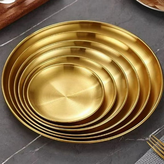 Stainless Steel Round Plate Camping Dishes Rust-Proof Stackable Food Serving 14cm