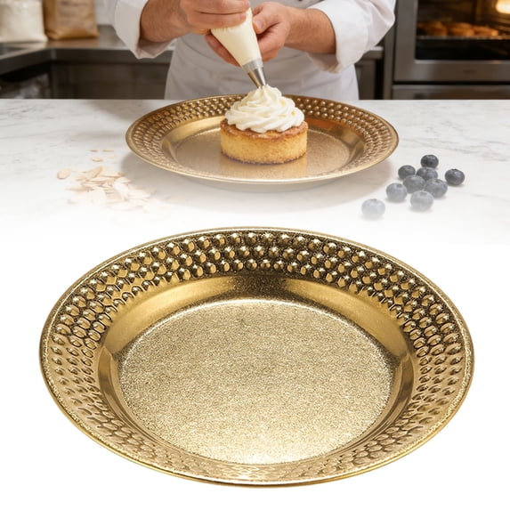 Stainless Steel Round Plate,Hammered Texture Stackable Serving Dish for BBQ,Restaurant,or Home Dining,Durable Dinnerware,Appetizer Plate,Gold Frosted,8.3"