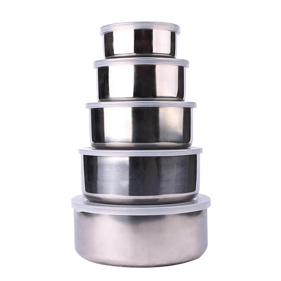 Stainless Steel Round Sealed Storage Box With Lid Thickened Household Fresh Keeping Bowl Kitchen Gift Set Of 5