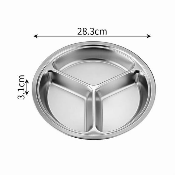 Stainless Steel Round Serving Tray Divided Food Dinner Plates Canteen Lunch Dishes Container Home Dinnerware