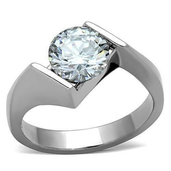 Stainless Steel Round Solitaire Set Promise Ring Anillo Para Mujer