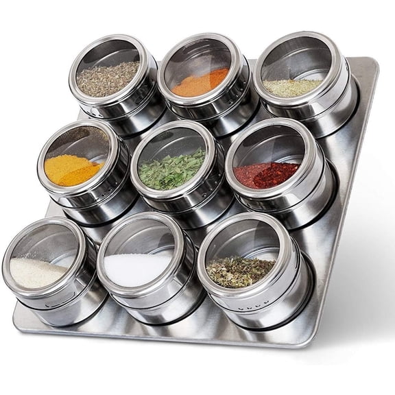 Stainless Steel Round Storage Containers, Masala Box 9 Piece Magnetic Spice Jar Set for Airtight Lid Kitchen Storage Seasoning Masala Box.