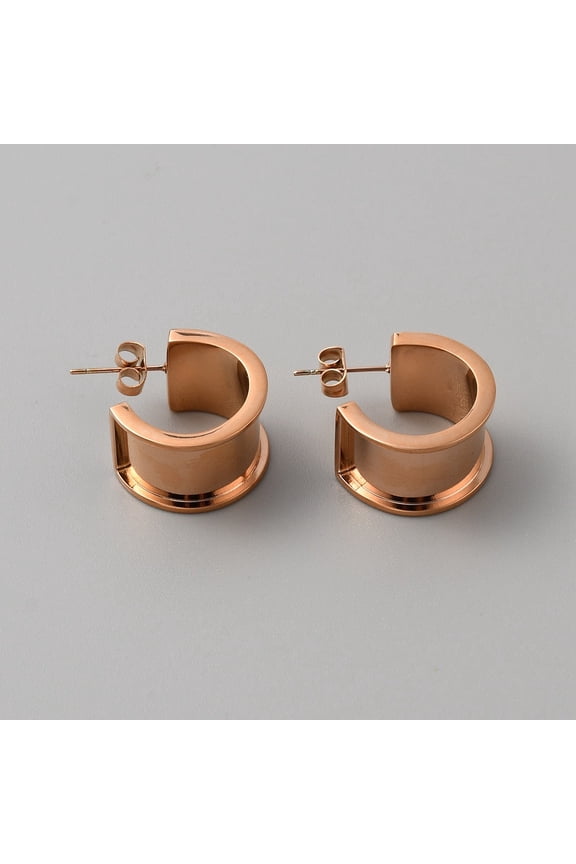Stainless Steel Round Stud Earring Finding Blank Grooved Earring Settings for Inlay Earring Making Rose Gold 20x12.5mm Pin: 0.7mm Slot: 10mm