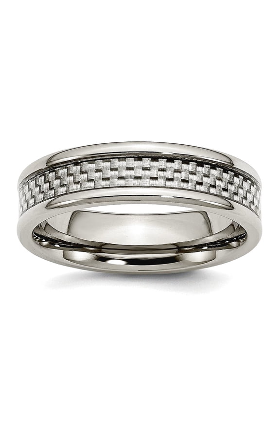 Stainless Steel Rounded Edge Grey Carbon Fiber 6mm Polished Band Ring Size 8.5 Ring for Women and Men