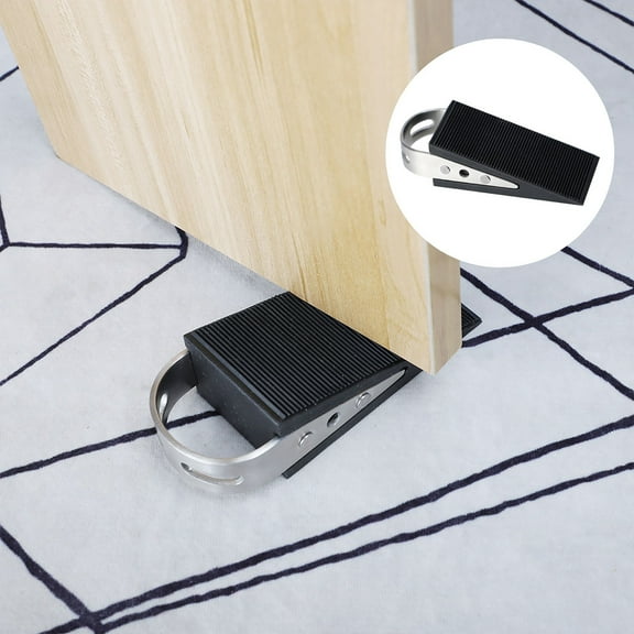 Stainless Steel Rubber Doorstops Door Stop Home Anti-slip Wedge Hardware Walls and Doors Protector, Black