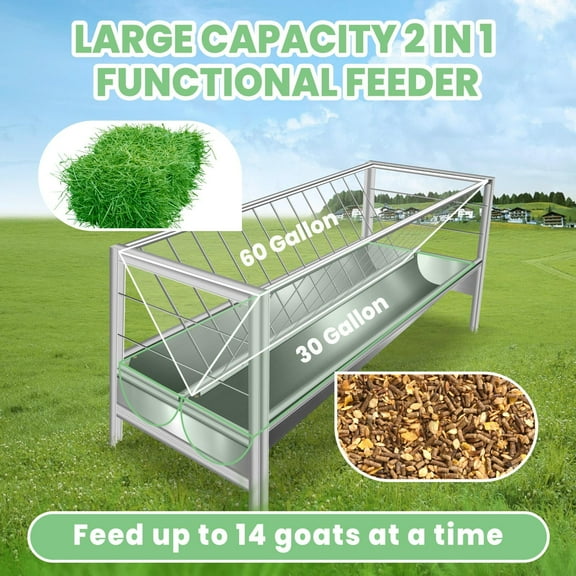 Stainless Steel Rubber Livestock Feeder, Multifunction Ranch Trough, Anti Slip Impact Resistant Design, 26.6x60x4.7in, For Cattle, Sheep and Horses on Ranch and Farm